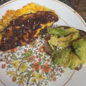 cheeze omelet, avocado and butter toast (Simple Kneads bread omg yum)
