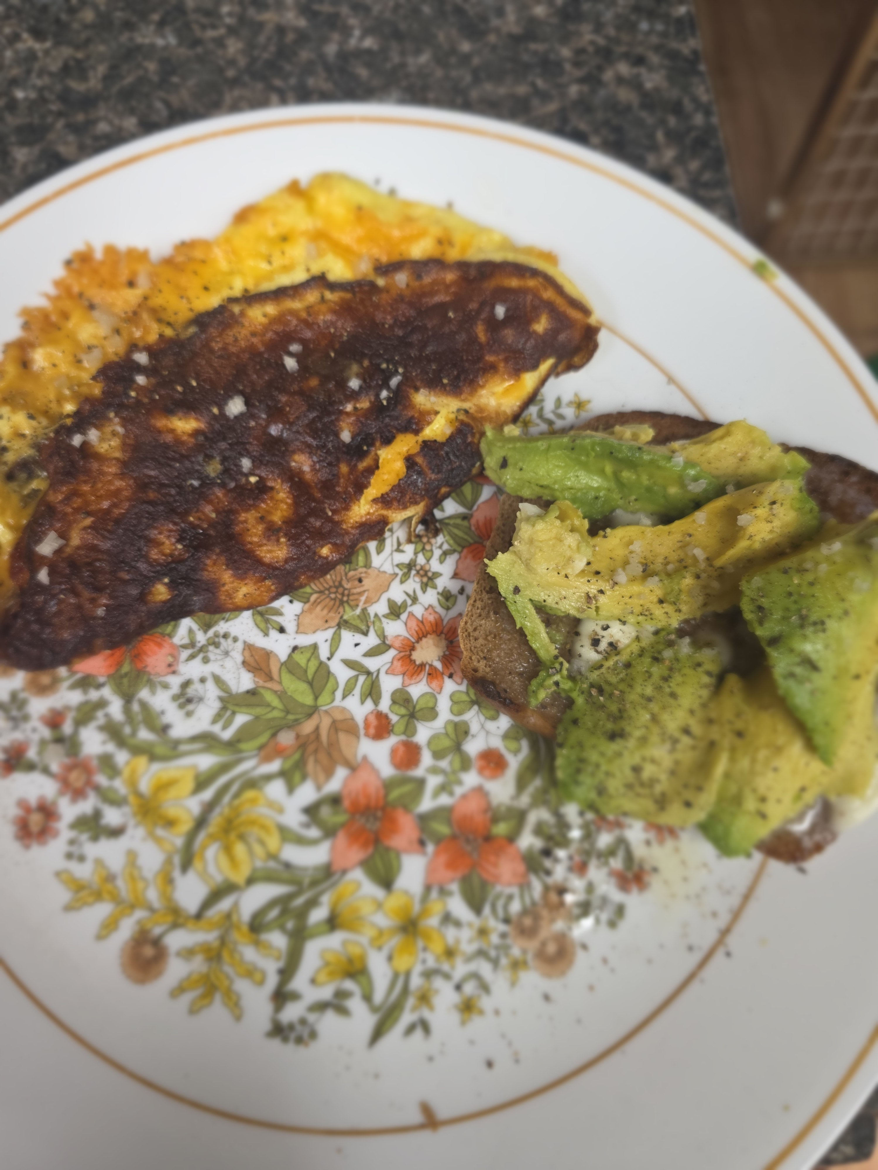 cheeze omelet, avocado and butter toast (Simple Kneads bread omg yum)